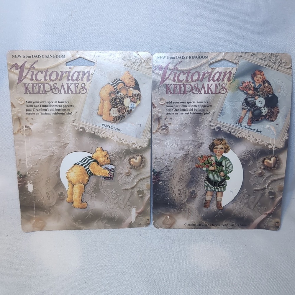 2x Daisy Kingdom Victorian Keepsakes 3D Motifs 337 Gift Bear & 332 Victorian Boy